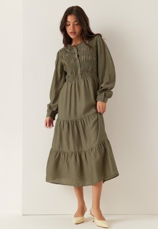 Happy Holly - Smock Midi Dress - Khaki green