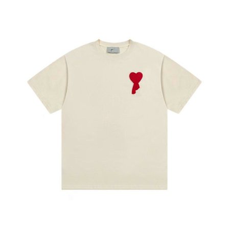 Ami Kms Love Kortärmad Sommar T-shirt i Bomull Casual Lös Passform Herr och Dam Samma Modevarumärke Halv Ärm 1832 M,SD
