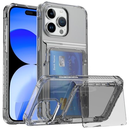 for iPhone 16 Pro Max Klar svart Kortetui - Hybrid Slank Passform Transparent Lommebokdeksel med Kortholder, TPU+PC, Anti-Gulning, 6.9" 2024