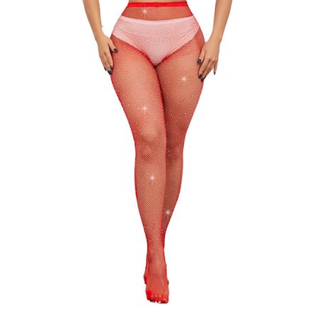 Fiskebensstrømpebukser for kvinner, glitrende, høy midje, strass