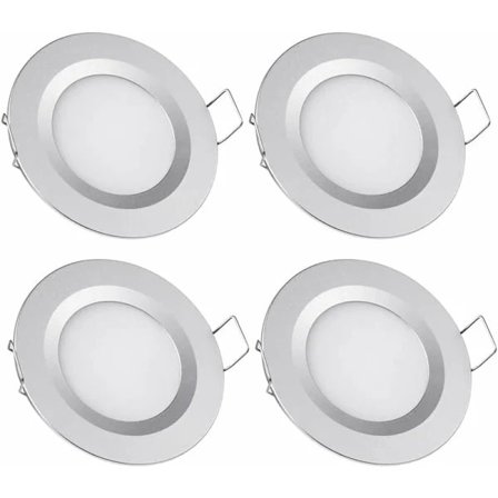 4 x LED Innfelt Spotlight 12V Hull 58-65mm 3W 6400K LED Taklampe Kompatibel med Bobil Båt Campingvogn Van Yacht Kaldhvit (Sølvfinish)