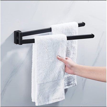 Håndklestativ i rustfritt stål med krom og 2 svingbare armer (Svart)