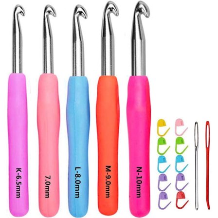 Strikkeheklekroksett i størrelse 6,5 mm 7,0 mm 8,0 mm 9,0 mm 10,0 mm - Ergonomisk grep, mykt håndtak, aluminium - Xin