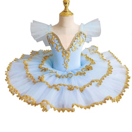 Jente Tutu-skjørt Leotard med Broderte Ruffel-ermer Ballet Dans Dress