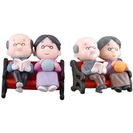 Mini-pariskunnan figuurit Mummo Vaari -pariskunnan koriste Keijupuutarhan figuureille Miniatyyri Koti Dekoraatio