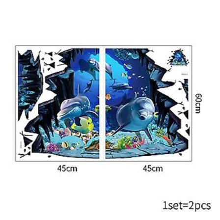 1 Sæt Delfin Gulv Klistermærker Aftagelig Mural Havfisk Vægklistermærker Havliv Gulv Dekaler Brudt Havdyr Klistermærker 3D