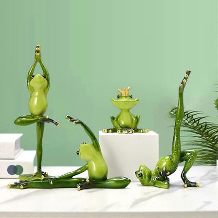 Sammakko Figuriini Monivärinen Jooga-asento Täynnä Elinvoimaa Hartsi Jooga Sammakko Puutarhakoriste Kruunulla