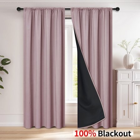 Termisk isolerede mørklægningsgardiner til stue, soveværelse, køkken, boligindretning, værelsesdekoration i pink[TOP1]