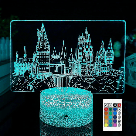 Natlampe til Børn Hogwarts Slot 3D Illusion Lampe, med Fjernbetjening & Smart