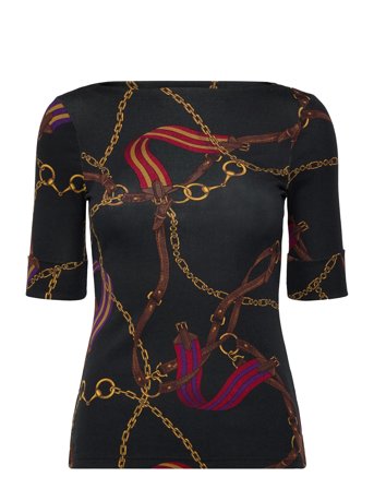 Lauren Ralph Lauren Print Stretch Cotton Boatneck Tee - Black - XS