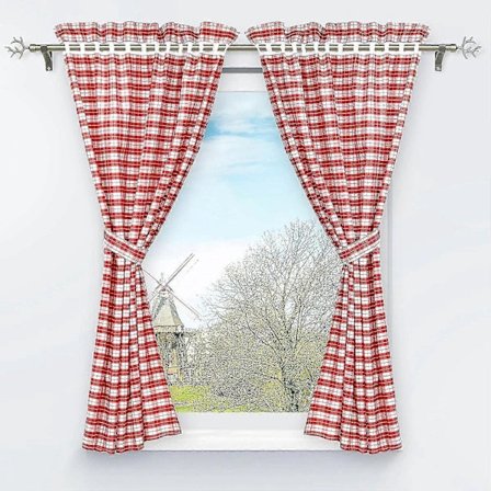[PL] 2 kappaleen setti pimennysverhoja, rei'itetty 2 ruudullisella ikkunakoristeella sisämakuuhuoneeseen punainen K/L 120/80cm