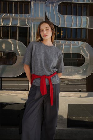 Premium Selection Knitted Wool Short Sleeve Top - Premium kvalitet - Grå - L