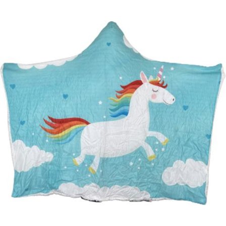 Plush Filt Pläd med Huva Unicorn ca 150 cm x ca 125 cm