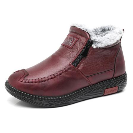 Kvinnor Zip Up Varm Sko Plysch Foder Rund Toe Platt Kort Bootie