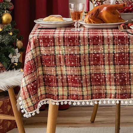 Jul Bomull Linne Bordsduk Dekorativ Päls Bolla Bordsunderlägg för västerländsk mat Snöflinga Bordsduk Red Snowflake Ball Plaid qd