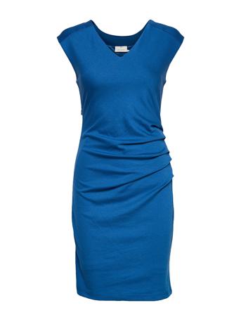 India V-Neck Dress Knelang Kjole Blå Kaffe