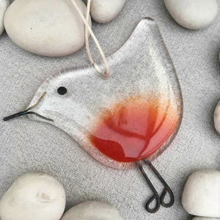 Juletræsdekoration i Fused Glass, Håndlavede Juletræspynt i Fused Glass, Fused Glass Fugl Solfanger Reflekterende Hængepynt til Jul