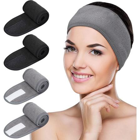 4 kpl säädettävä meikkipanta, uudelleenkäytettävä hiuspanta, joustava pyyhepanta kylpyläkasvohoitoon naisille, harmaa musta