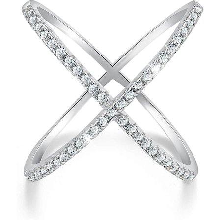 18K Guldplätering 925 Sterling Silver Ring Cubic Zirconia X Ringar Simulerad Diamant CZ Korslagda Ringar för Kvinnor och flickor