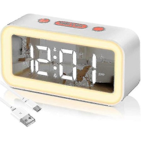 Digital väckarklocka, dimbar spegel LED-klocka (vit)
