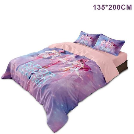 K Pop Demon Hunters 3D -vuodevaatesetti, mikrokuitu, hengittävä pussilakana ja tyynyliinat - 135*200cm