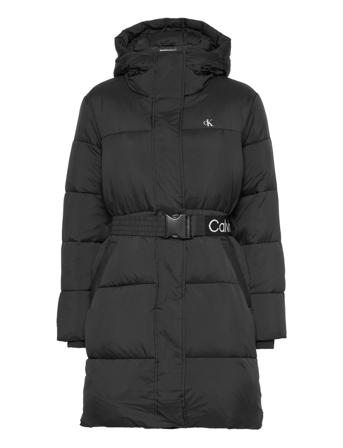 Logo Belt Waisted Long Puffer Foret Jakke Sort Calvin Klein Jeans