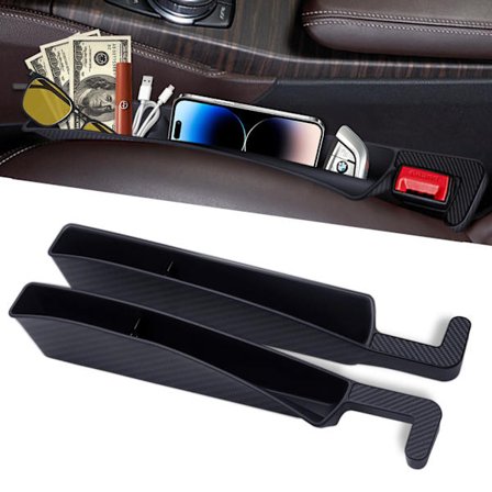 Bilsete Gap Filler Organizer 2-pakning, Universal oppbevaringsboks for telefon, briller mellom seter Passer SUV Truck Cars (Svart)