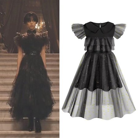 2023 3-10 år Flickor Barn Onsdagar Addams Dress Fancy Dress Up Cosplay Party Gothic Klänningar