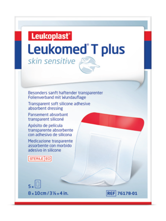 Leukoplast Leukomed T-Plus Skin Sensitive Filmbandasje, 8 cm x 10 cm, 5 stk.