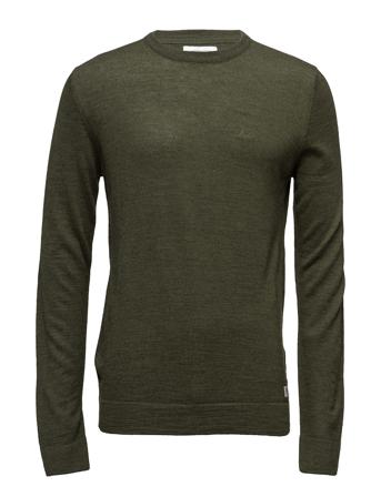 Merino Knit O-Neck Strikkegenser M. Rund Krage Grønn Lindbergh