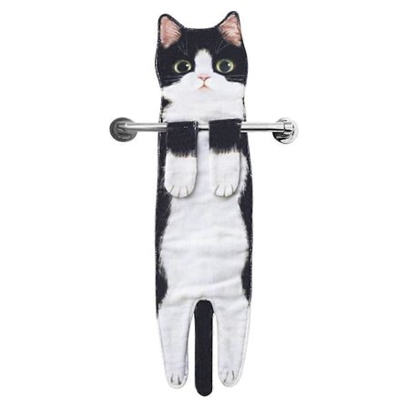 Hauska Kissan Käsipyyhe Keittiöön ja Kylpyhuoneeseen, Koristeellinen Riippuva Kissan Pyyhkeet Kissaihmisille, Kissaihmisille Lahjoja, Musta