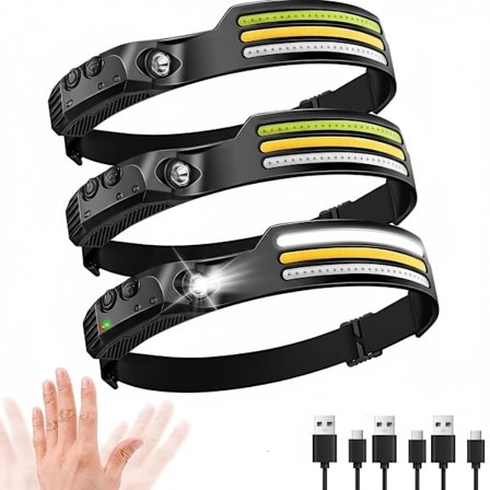 Genopladelig pandelampe 3-pak, 1000 lumen 230° bred stråle super lys pandelampe