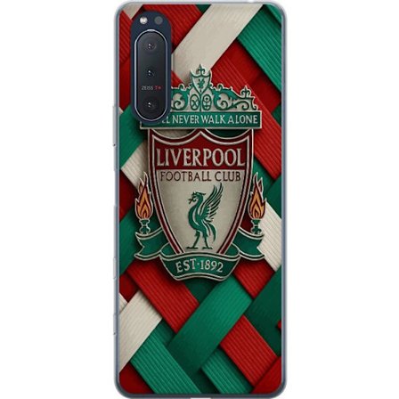 Yhteensopiva Puhelinkuori Sony Sony Xperia 5 II Liverpool Football Clubin tunnus, jossa You'll Never Walk Alone voimakkaassa graafisessa suunnitteluss