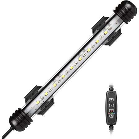 LED Akvarielampe, Nedsænkelig Akvarielampe med Automatisk Tænd/Sluk Timer, Farveskiftende Blå og Hvid LED-belysning til Akvarier fra 20 til 40 cm [