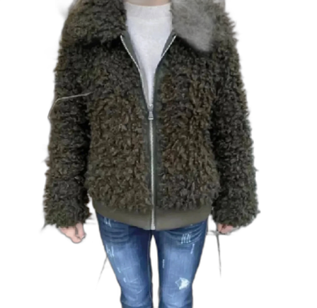 Mörkgrön teddyjacka med dragkedja