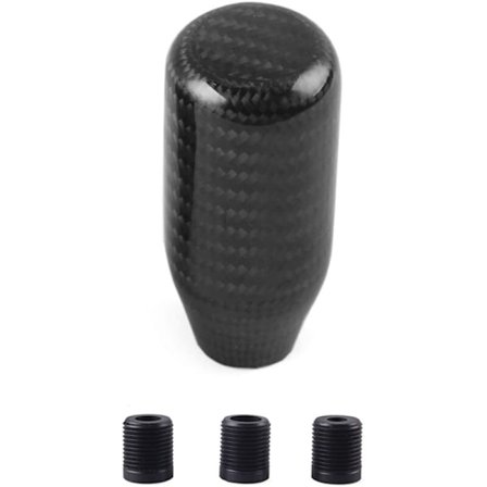 Svart universell växelspaksknopp i äkta kolfiber med rund spak och adapter (10 mm, 12 mm, 8 mm) - Bildelar