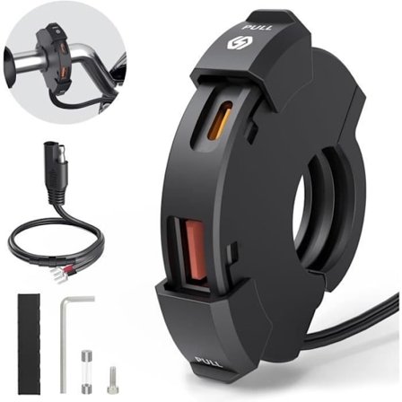 Moottoripyörän USB-laturi - Ei merkkiä - Vedenpitävä USB-pistoke - QC3.0 - PD Type C - 12V-24V