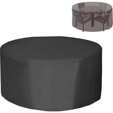 420D Udendørs Møbelovertræk, Vandtæt Rundt Bord- og Stoleovertræk, 185*109 cm, Sort
