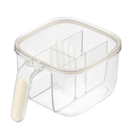 Krydderiboks 4 rum transparent vindue stærk PET krydderikrukke med 4 skeer til hjemmekøkken madlavning mælke gul