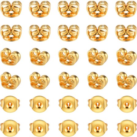 30 stk. stiftøreringe, låse, guld, stiftøreringe, låse, allergivenlige, øreringe, stoppere, øreringe, låse, universelle sommerfuglelåse til