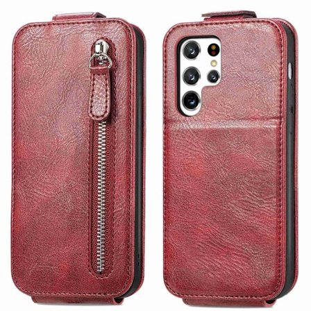 Vertikalt Samsung Galaxy S22 Ultra fodral med dragkedja - Röd