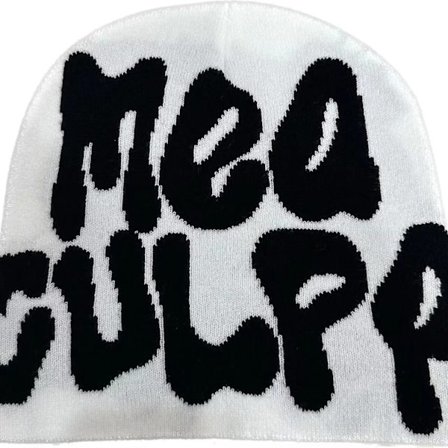 Beanie-lue for menn, kvinner og tenåringer - Y2K-lue, vinterstrikket skater-lue, hiphop-strikket beanie, bomullslue med 'MEA Culpa'-trykk, Y2k-beanie-