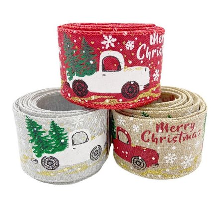 3 Ruller Julebånd Julebånd med Trådkanter Glædelig Jul Træ og Lastbil Trådkantet Bånd Gaveindpakningsbånd