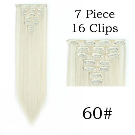 22 Tums 16 Klipp Hår Extensions Lång Rak Frisyr Syntetisk Blond Svart Frisyr Värmebeständig Falskt Hår 60 24 Tums