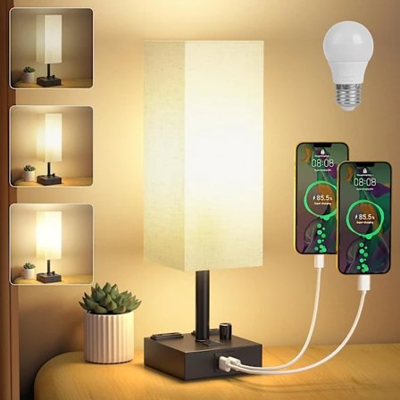 Dimbar Sengelampe, Dimbar Bordlampe med Linskjerm, Multifunksjonell Sengelampe, Leselampe, Varmhvit, 1 Stykk