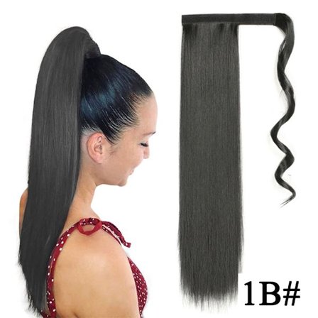 22" synteettiset poninhäntäpidennykset kietoutuvat pitkät suorat tekoponin hännän ympärille pehmeät kiinnikkeet poninhännät tekohiukset