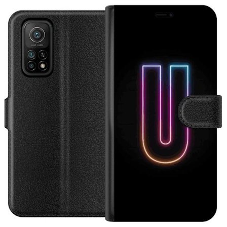 Yhteensopiva Lompakkokotelo Xiaomi Xiaomi Mi 10T Pro 5G Minimaalinen neonkirjain U kirkkaalla valaistustehosteella mustaa taustaa vasten