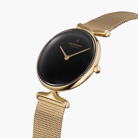 Nordgreen Best Women's Slim Designer Watch - Gold Case - Black Dial - 28mm Gold Mesh Strap White Dial Unika