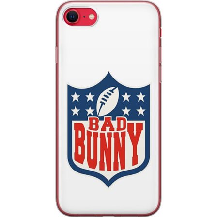 Kompatibelt Mobildeksel til Apple iPhone SE (2020) Bad Bunny rød grafisk plakat med portrett og typografi i latinamerikansk popdesign