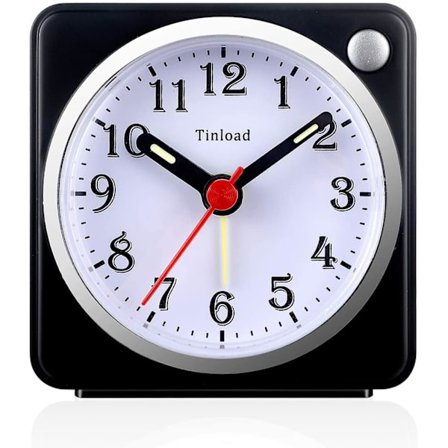 Small Analog Travel Alarm Clock Silent Non Ticking,snooze,ascending Beep Sounds, Battery Operated,light Functions, Easy Set (black)